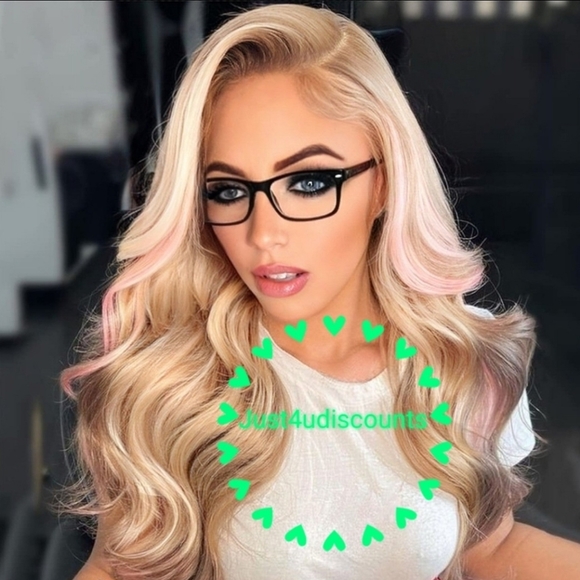 Wavy balayage brown wavy humanhair h.d wig with pink highlights